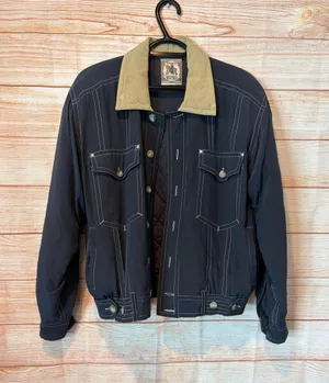 Anthropologie Kriss Kross Vintage Navy Bomber Jacket with Tan Collar thumbnail 1