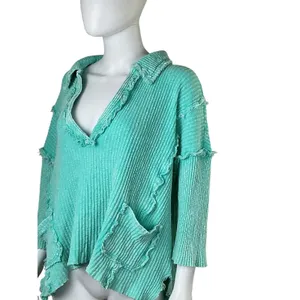 Easel Los Angeles‎ Ribbed Collared Neck Pullover Top Mint Green Size M thumbnail 8