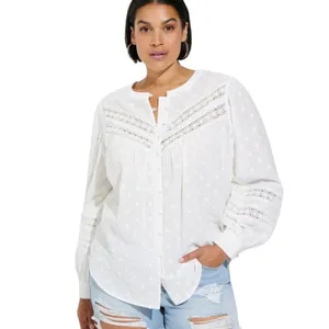 Torrid Cotton Clip Dot Lace Trim Long Sleeve Top Size 2 thumbnail 2