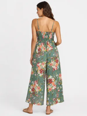 Band of the Free Floral Wide Leg Jumpsuit Size M Sage Green Boho thumbnail 2