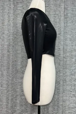 Forever 21 New Without Tag Black Shiny One Shoulder Stretchy Going Out Crop Top thumbnail 3