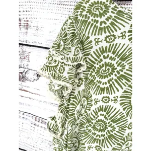 Haute Hippie‎ Flutter Sleeve Boho Blouse Women's 2X Green Sunburst Crochet Rayon thumbnail 3