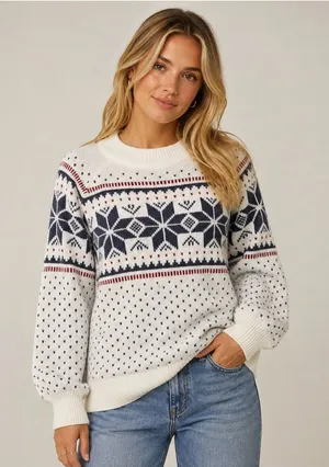 Abercrombie & Fitch Fair Isle Sweater in White and Blue thumbnail 1