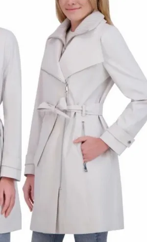 Halston Heritage NEW Halston Women's Belted Wrap Silver Collared Trench Coat With Pockets, Size M thumbnail 1