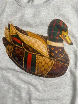 Gildan Light Gray Crewneck Sweatshirt with Boujee Patchwork Duck Motif thumbnail 5