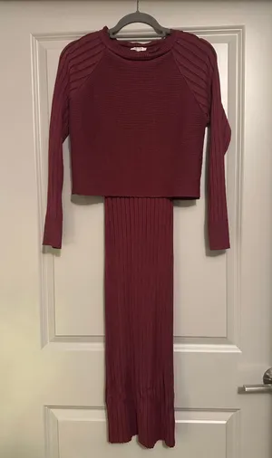A.Peach Maroon Ribbed Dress thumbnail 1