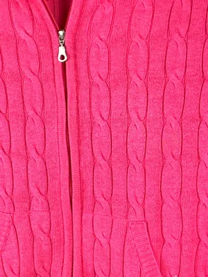 Kate Lord Womens Sweater L Pink Cable Knit Full Zip Golf Cardigan Pockets thumbnail 4