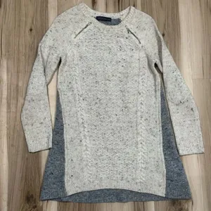 M&S Marks and Spencer Tan Grey Knit Wool Blend Tunic Sweater Women’s 6 thumbnail 1