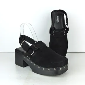 Nasty Gal Slingback Platform Clogs 37 EU Black Suede Studded Square Toe Goth Y2K thumbnail 14