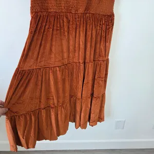 Burnt Orange Copper Velvet Maxi Dress Tiered Smocked Holiday Party Christmas M thumbnail 10