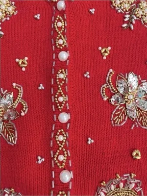 VTG Claudia D Beaded Sweater Vest Red Floral Pearl Embellished Large thumbnail 7