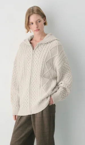Aritzia Sunday Best Octavia Zip Hoodie Cable Knit Cream Wool Sweatshirt thumbnail 1