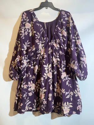 Free People Portia Printed V-Neck 3/4 Sleeve Linen Casual Everyday Mini Dress L thumbnail 3