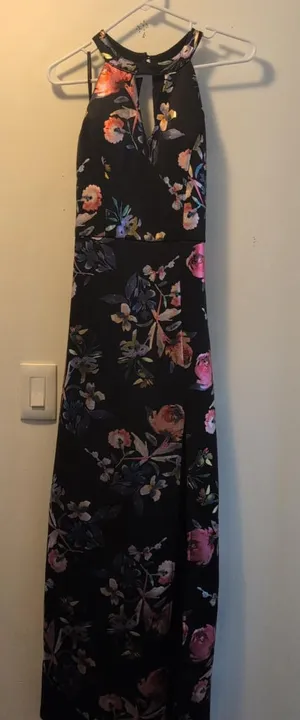 BCX Floral Halter Maxi Evening Dress Black Multicolor Size 9 thumbnail 1