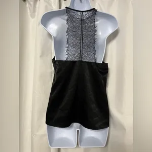 Lucy Paris Women’s Black Satin Silk V Neck Lace Racerback Top Size XS thumbnail 2