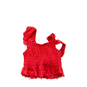 Urban Outfitters Ruffle Sleeve Smocked Crop Top Red Women's Size S‎ thumbnail 2