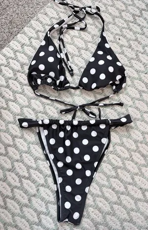 Black and white polka dot swim suit thumbnail 1