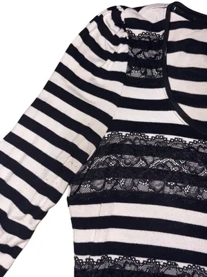 White House Black Market Striped Lace-Trim 3/4 Sleeve Top thumbnail 7