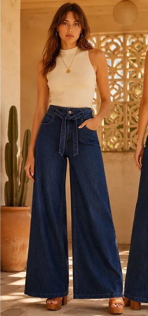 Express Wide Leg Super High Rise Belted Jeans 4R Dark Wash 70s Retro thumbnail 1