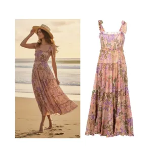Zimmermann Violet Tiered Floral Midi‎ Sun Dress Smocked Size 1 US M thumbnail 2