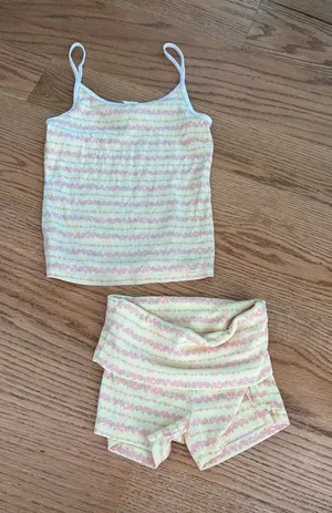 Frankie's Bikinis Yellow & Pink Floral Cami and Foldover Shorts Set thumbnail 1