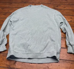 Aerie Womens XXS Waffle Knit Crewneck‎ Sweatshirt Sage Green Striped Oversized thumbnail 1