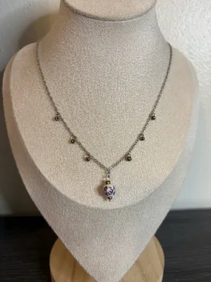 Handmade Purple Floral Porcelain Charm Necklace | Waterproof & Tarnish Resistant thumbnail 2