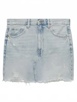 Mango Denim Miniskirt with Frayed Hem Mini Skirt NWT Elena Light Blue XS thumbnail 3