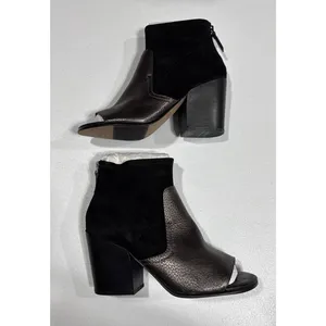 Naked Feet Womens Beta Bootie Leather/Suede Upper Block Heel Peep Toe 8M Black thumbnail 5