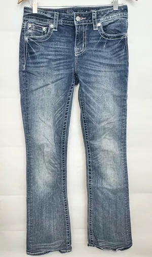 Miss Me Women's Mid Rise Chloe Boot Cut Jeans Size 27 bling pockets thumbnail 1