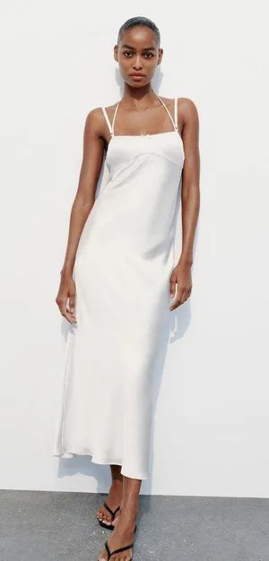ZARA dress maxi white lingerie inspired satin effect wedding party thumbnail 1