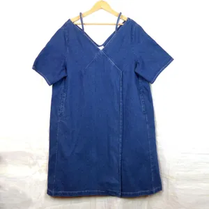 ASOS Denim Mini Dress Womens US 12 Blue V Neck Short Sleeve NWT WHITE Label thumbnail 3