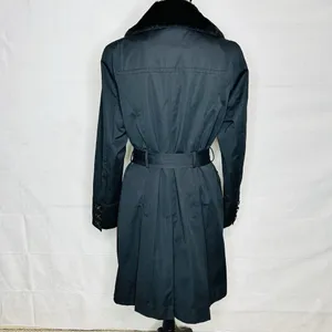 Jones New York Coat Size Large Black Faux Fur Removeable Collar Belted Trench thumbnail 9