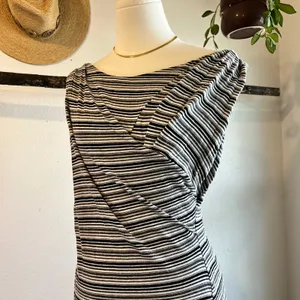 Bordeaux Los Angeles Black & White Asymmetrical Striped Mini Dress Size Medium thumbnail 3
