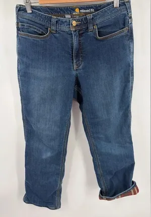 Carhartt Boone flannel lined relaxed fit straight leg denim jean women’s 8s thumbnail 1
