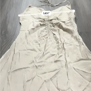 Zara Satin Ruched Beige‎ Halter Tie Shift Mini Slip Dress Size M NWT thumbnail 11