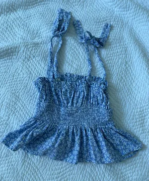 Beach Boutique Blue and white floral tank top thumbnail 2