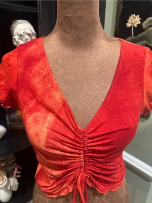 Evolution Fire Red & Orange Ruched Rave Top – Size Small thumbnail 2