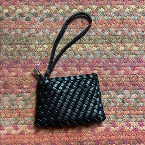 Black Vegan Leather Woven Wristlet Small Mini Coin Pouch thumbnail 2