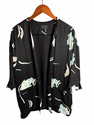 1. State Black Floral Open-Front Kimono Blazer with Mint & Cream Accents thumbnail 5