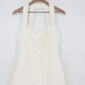 Showpo Ricki Mini Dress White Linen Blend Halter Neck Button Front Size 8 thumbnail 3