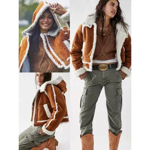 Free People Western Bohemian Vegan Suede Exchange Shearling Jacket Coat Small thumbnail 11