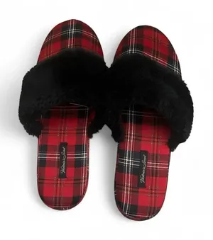 Victoria's Secret Red and Black Plaid Slippers thumbnail 1