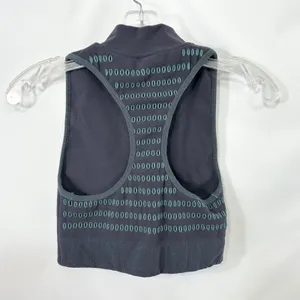 Fabletics Medium Crop Top Bra‎ Seamless Quarter Zip Gray Teal Racerback 1144 thumbnail 2