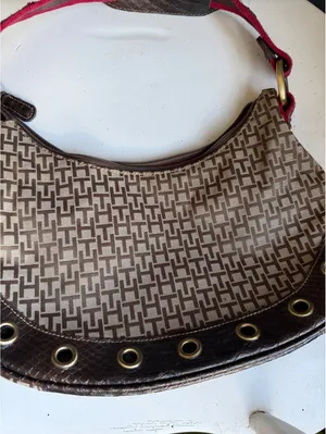 Tommy Hilfiger Brown & Beige Monogram Shoulder Bag with Red Strap thumbnail 2