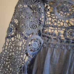 NEW Indigo Rose Delicate Dusty Blue Crochet Women's Top 3/4 Sleeves size Small thumbnail 7