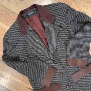 Houndstooth Harve Benard Vintage Leather Trim Blazer Jacket Size Medium thumbnail 7