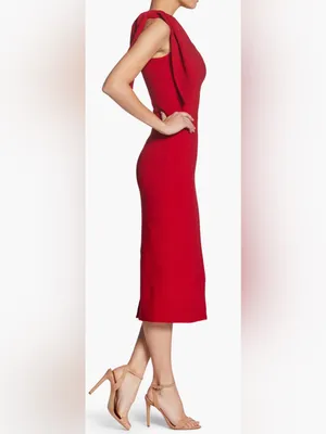 NWOT DRESS THE POPULATION Tiffany One-Shoulder Red rogue Midi Dress sz S thumbnail 3