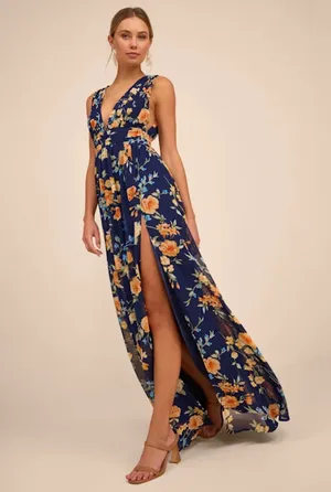 Lulus Blue Floral Dress Navy thumbnail 5