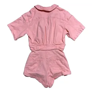 For Love & Lemons Pink Millie Linen Blend Romper in Mango US XS thumbnail 9
